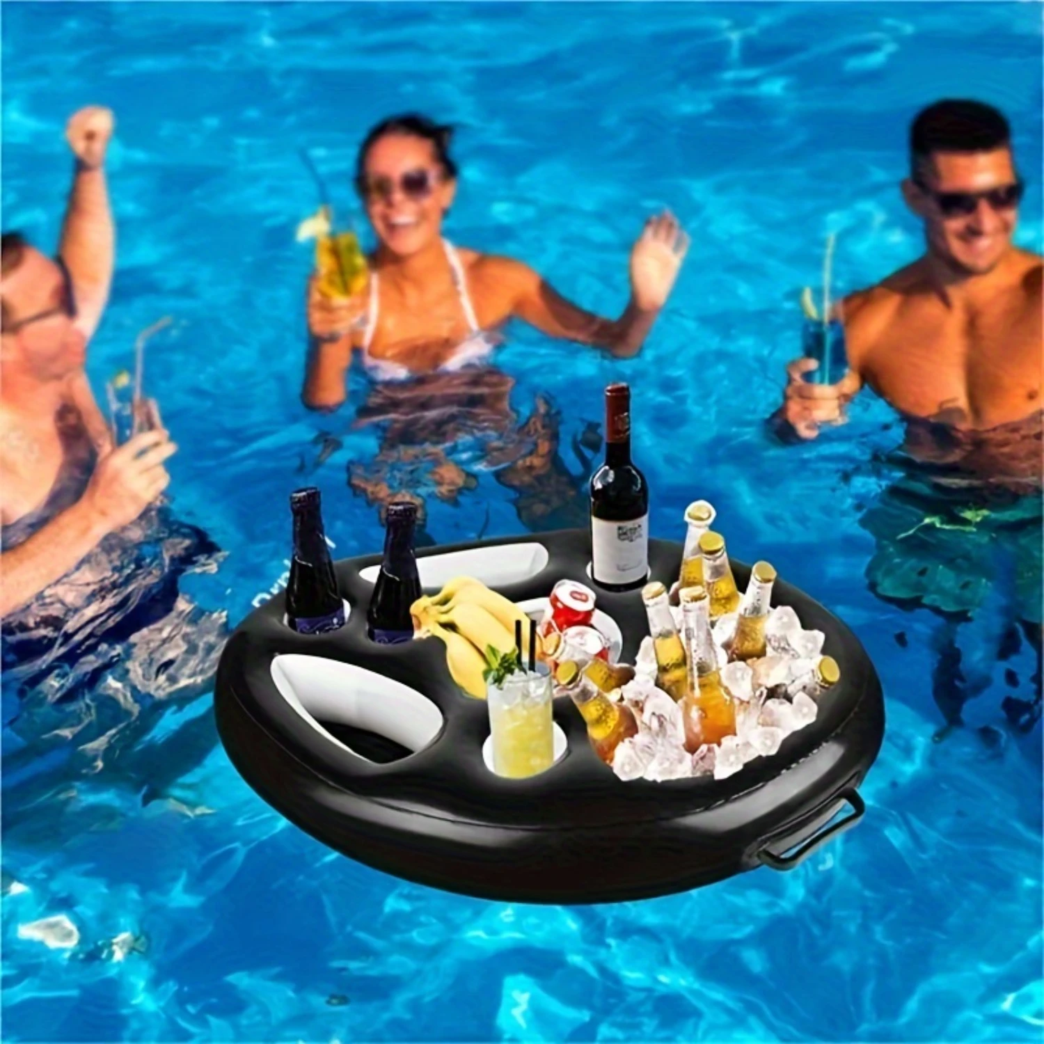 

Inflatable Large-Sized PVC Ice Pool - With Built-in Beverage Rack, Porous Cup Mat, Floating Snack Tray, and Pool Party Dinner P