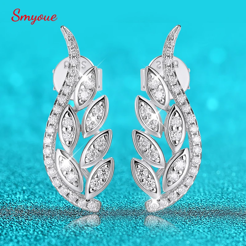 Smyoue Full Moissainte Stud Earrings for Women Brilliant Luxury Quality Jewelry 100% 925 Sterling Silver Plated 18k Gold Jewelry