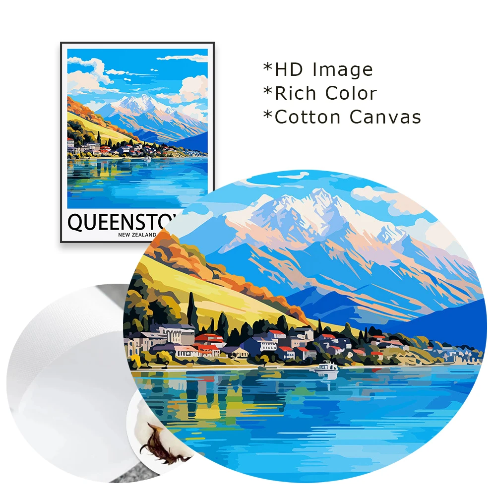 ملصق سفر كوينستون ، طباعة فنية لمناظر طبيعية نيوزيلاندية ، لوحة قماشية ملونة ، ديكور غرفة منزل حديث