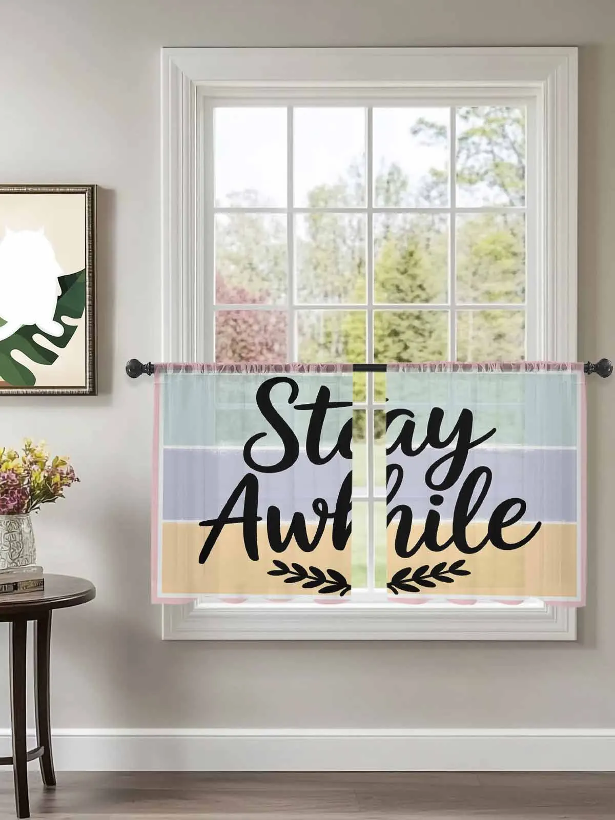 

Тюлевые шторы с буквами Stay Awhile, цветные блоки, для спальни, детская гостиная, декор, прозрачные шторы