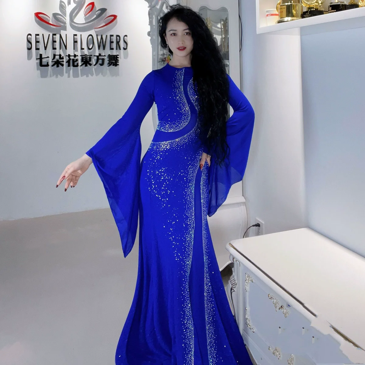 이라크 벨리댄스 의상 카울리야 공연 드레스 투명 튤 숄 여성용 무대 공연 의상 헤어 쉐이크 로브 포함