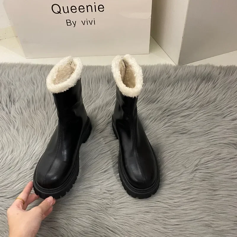 Ladies Shoes 2024 High Quality Back Zip Women's Boots Fashion Round Toe Modern Boots Women Winter Plus Velvet Mid-Calf Boots image 4