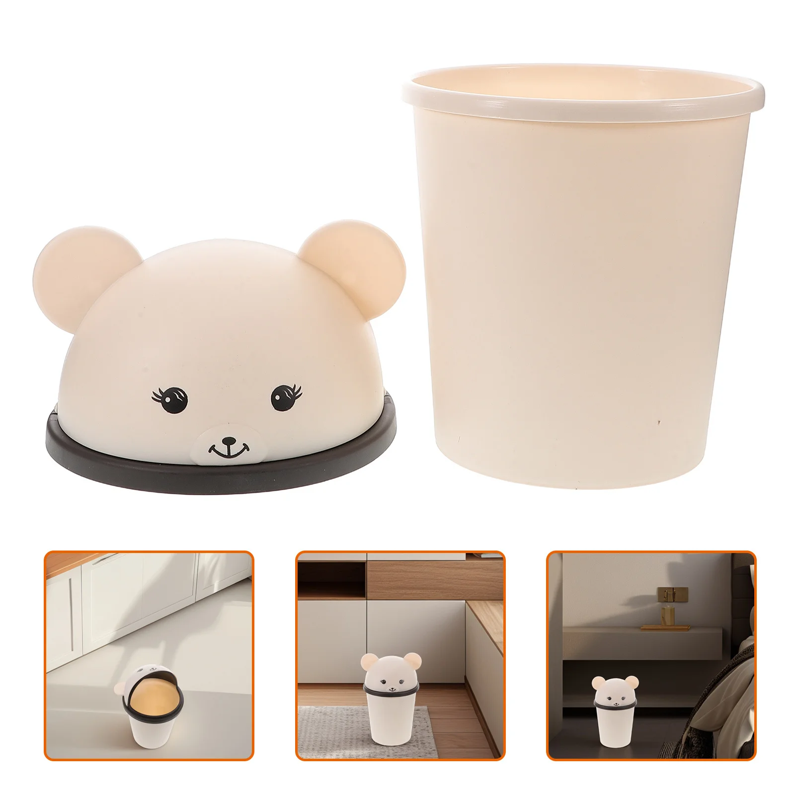 

10L Cute Bear Shaped Plastic Trash Can Swing Lid For Rv Bathroom Kitchen Bedroom Dorm Home Office Garbage Bin