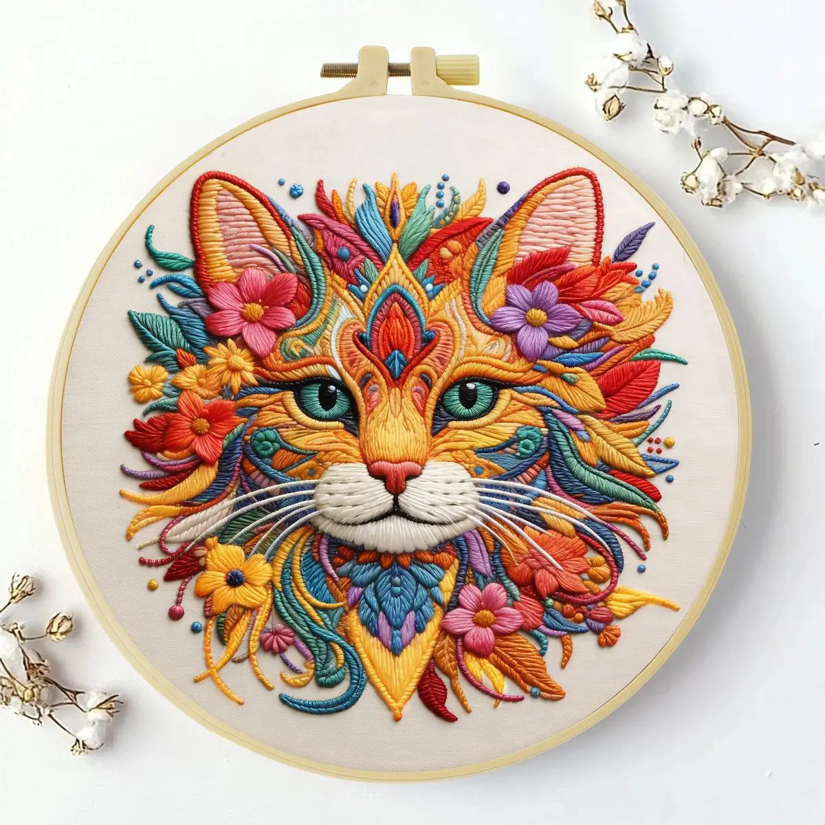1 Stück 20X20CM/15X15CM 7,87/6,3 Zoll Tier - Katze Stickerei Starter-Kit DIY-Kit DIY-Stickerei-Set Handarbeiten Nähkunst – Detail 2