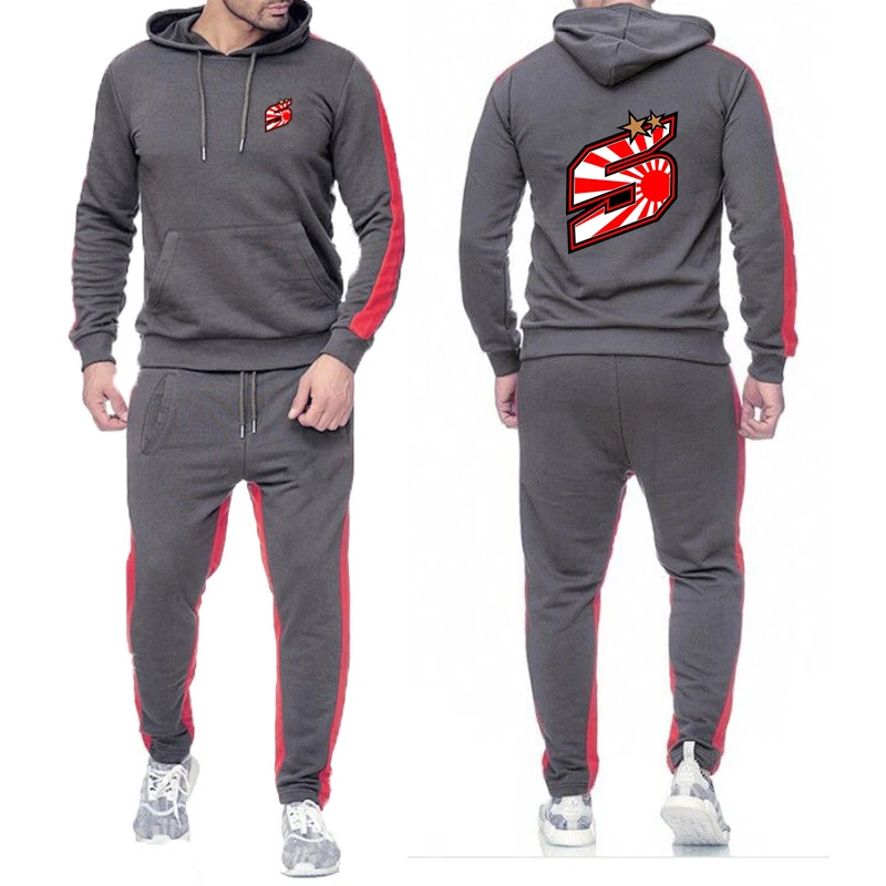 2024 Spring Autumn Men's Johann Zarco No 5 Logo Print Quality Hooded Hoodies Tracksuit+Popular Sweatpants Sports Solid Color Set