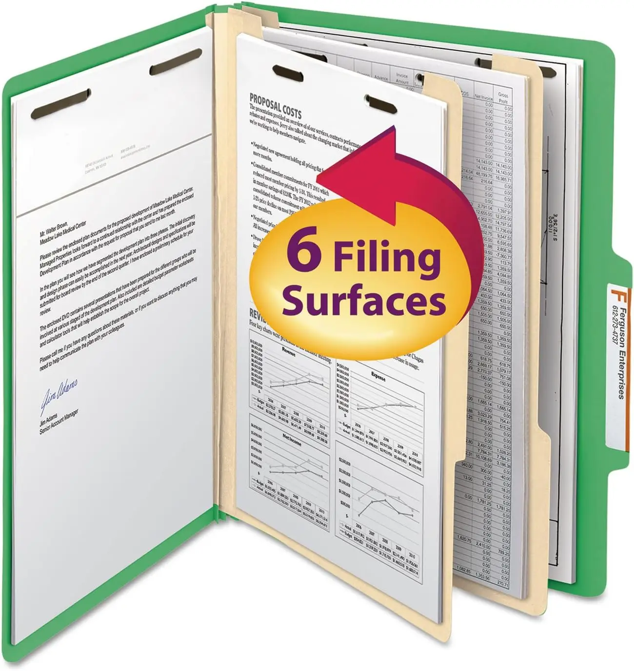 

2" Expansion File Folder, 2/5-Cut Tab, Letter Size, Green with Dividers, 10 per Box