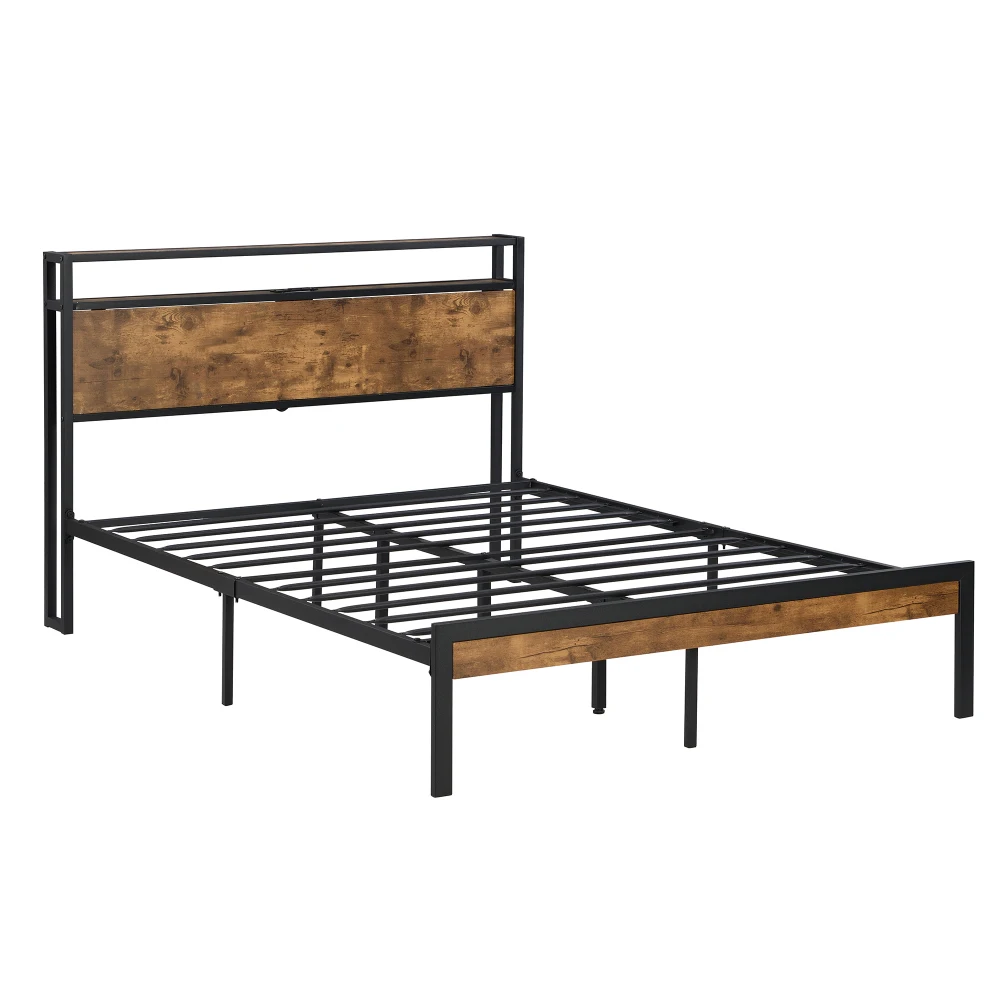 Orraves Queen Size  Metal Platform Bed Frame with Wooden Headboard and Footboard with USB LINER, No Box Spring Needed, Large Under Bed Storage, Easy Assemble - view 3
