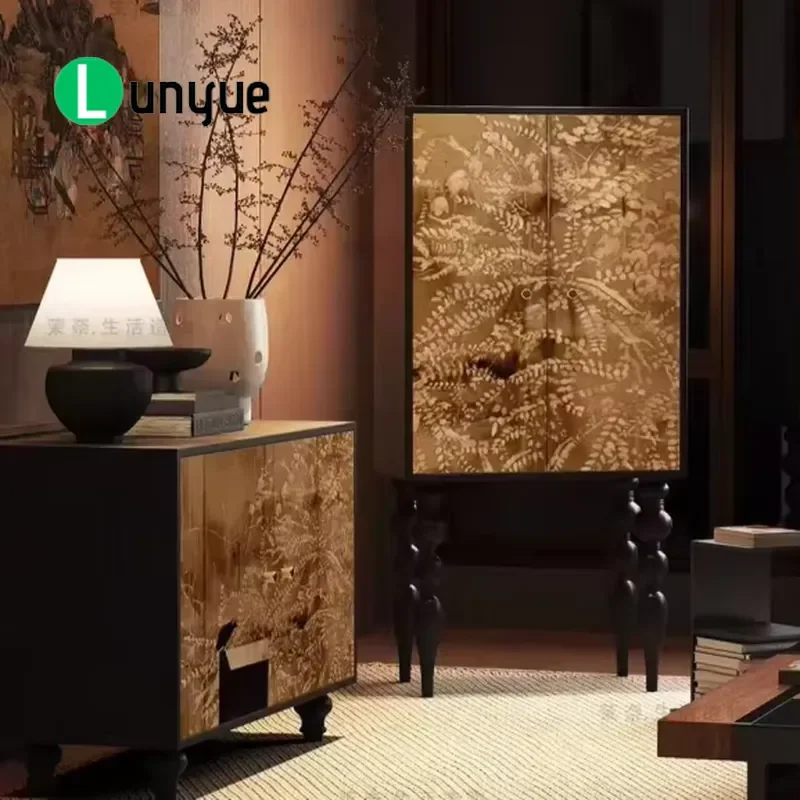 Modern Wood Lacquered Locker with Panel Design 3 Compartments Storage Cabinet for Living Room Furniture Home Organization