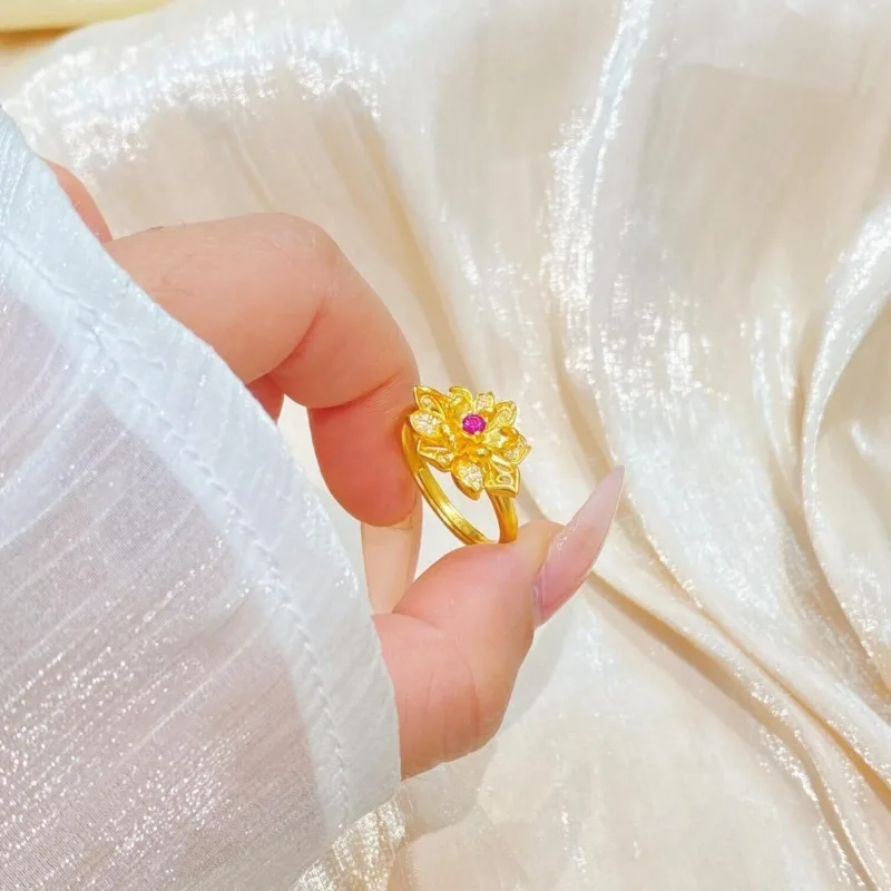 

New Chinese Jewelry Lotus Ring Exquisite Small Zircon Jewelry High Sense Temperament Light Luxury Jewelry Daily Commute