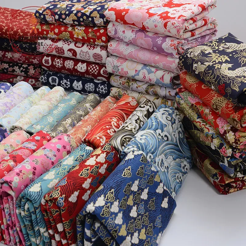 Printed Japanese Style Fabric 100% Cotton Kimono Clothing Cloth DIY Sewing  Patchwork Material 145cm*50cm