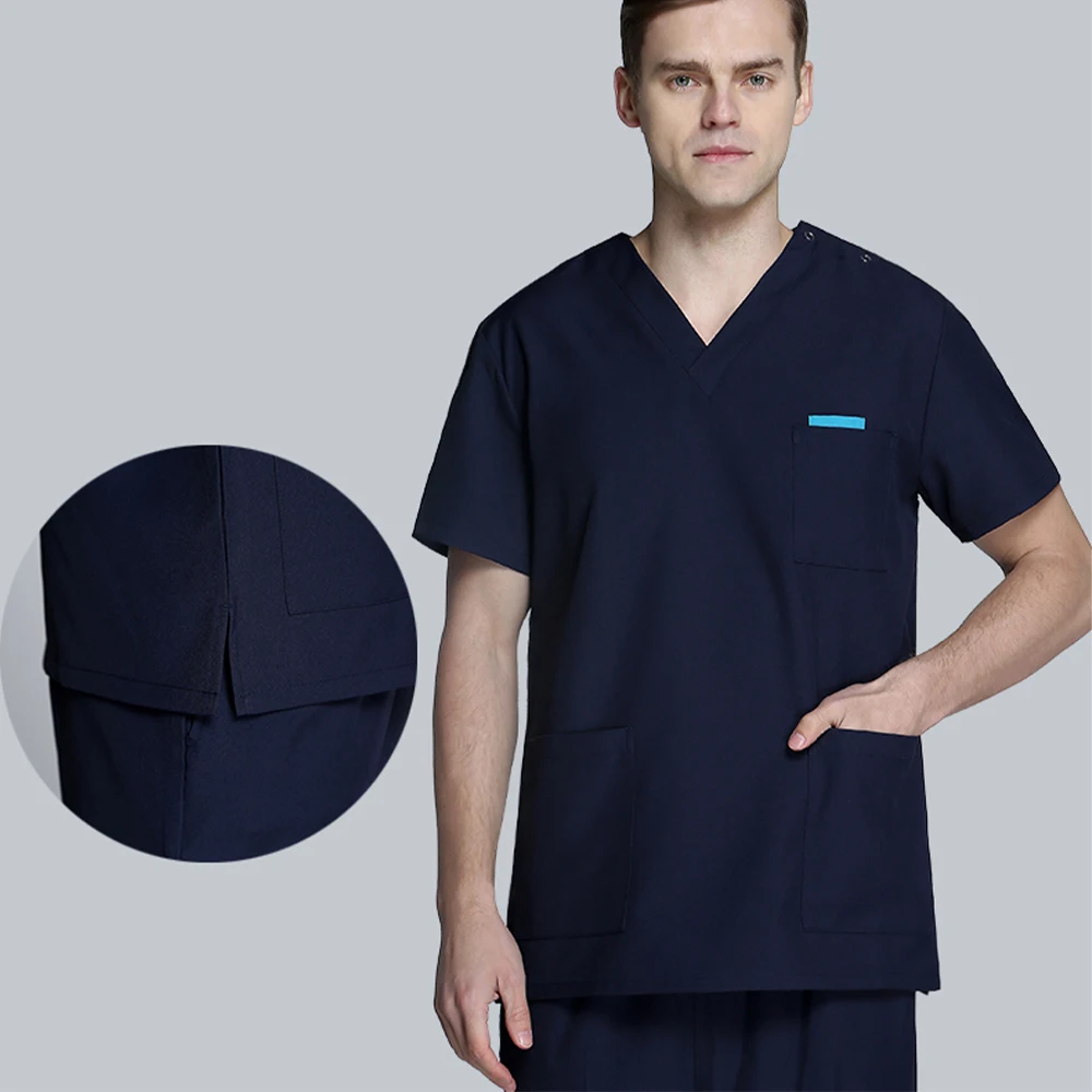 Vrouwen Mannen Zijdeachtige Scrub Uniform Verpleging Werkkleding Effen Kleur Scrubs Set Antistatische Top en Broek Lange Mouw Werkpakken 301-20