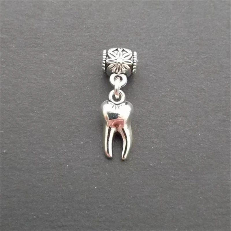 2pcs Tooth Charms, 3D Teeth Pendant, Supplies for DIY, Metal Spacer Beads for Necklace Jewelry Making