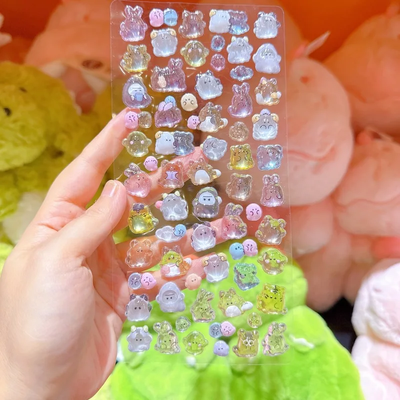 Dessin animé 3d Relief goutte autocollants animaux mignons bonbons fantôme Scrapbooking bricolage Journal papeterie autocollant déco école fournitures de bureau