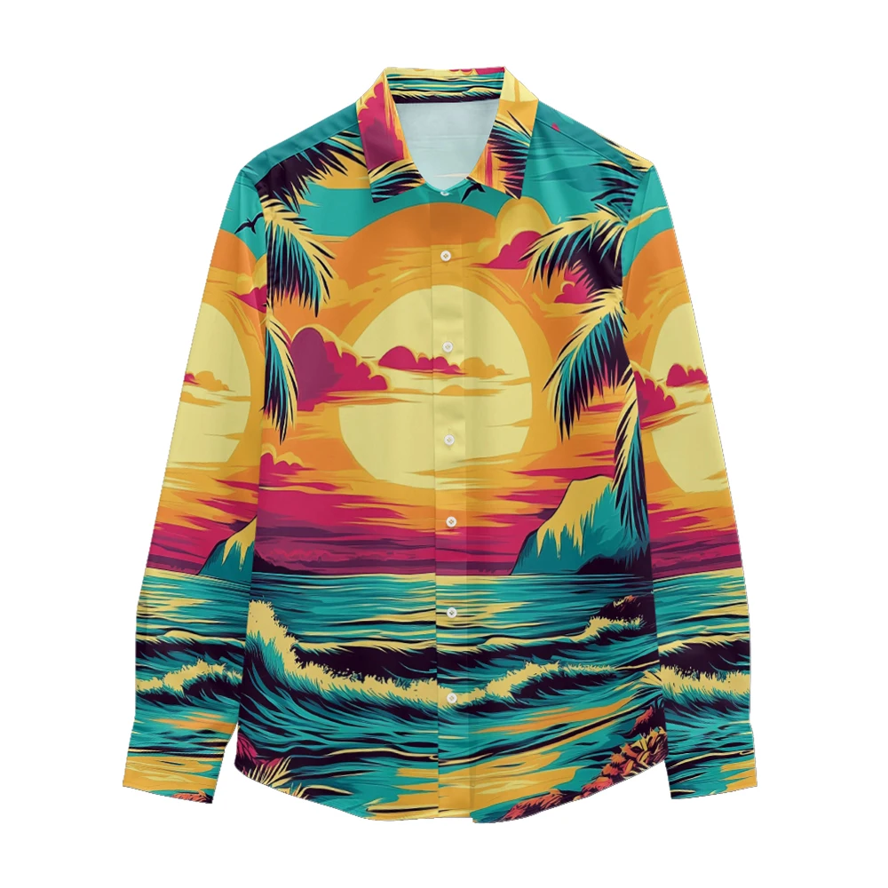 seaside printed pattern long sleeved shirt, Spring and Autumn new style