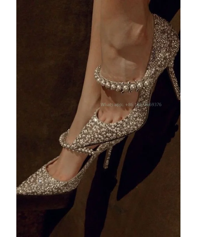 

Wedding Pearl Pointed Toe Luxury Sandals Lady Sexy Dress Stiletto High Heel Bead Pumps Women Shoes Rhinestone 2024