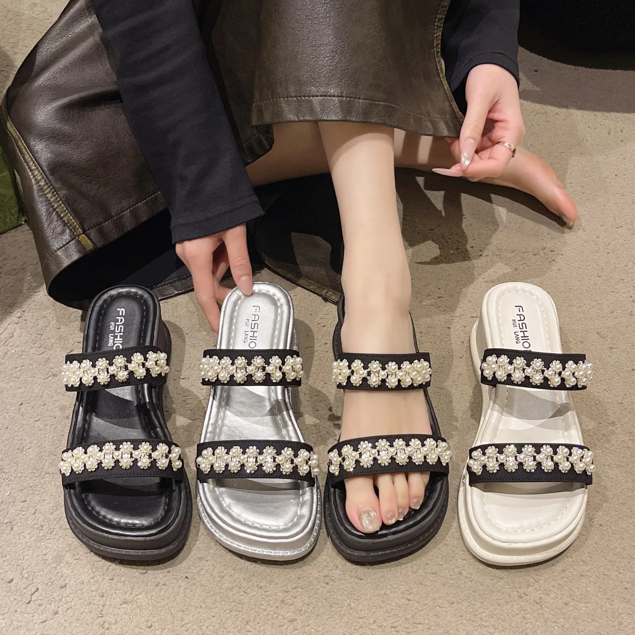 Halbschuhe Rome Stoff Hufabsätze PU Halbschuhe Rome Stoff PU Huf