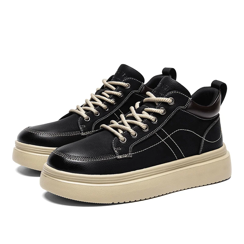 

High End Brand Winter Hot Selling Men's High Top Shoes Street Trend Cotton Oxford Shoes Men's Genuine Leather Casual Shoes