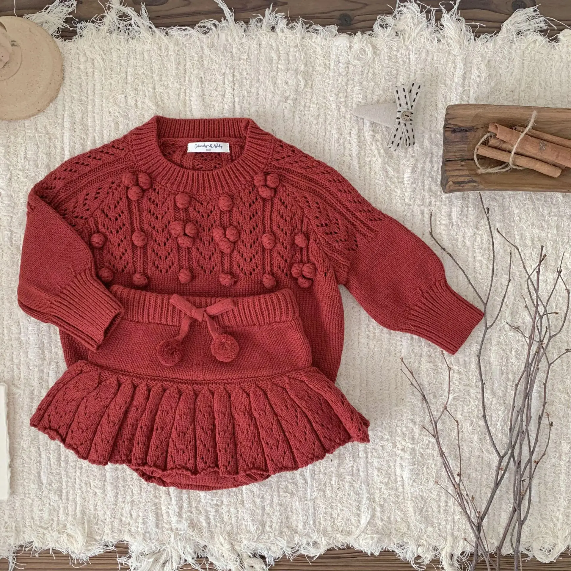 deer jonmi 2024 Winter Toddlers Kids Knitted Christmas Sweaters Crochet Thicken Baby Girls Pullovers Red Sweater