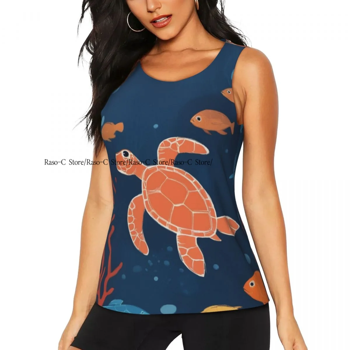 Women Sport tank Tops Loose Yoga Tops Quick Dry Workout Sport Tops Marine Fish Coral And Seaweed Yoga Shirt
