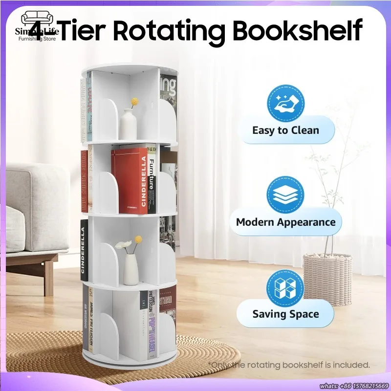 

4 Tier Rotating Bookshelf 360 Degree Spinning Display Rack with Casters 16 Cube Storage Shelf for Books Toys Home Library