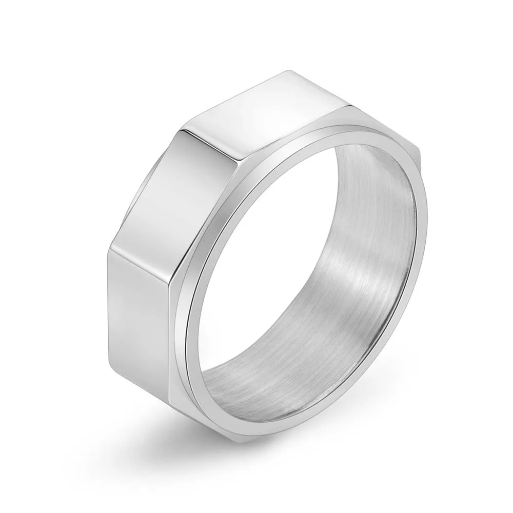 Rotierender achteckiger Ring für Herren, geschnitzt, Titanstahl, Gothic-Punk-Schmuck, verstellbares Spinnerband, alternativer Stil, versandfertig