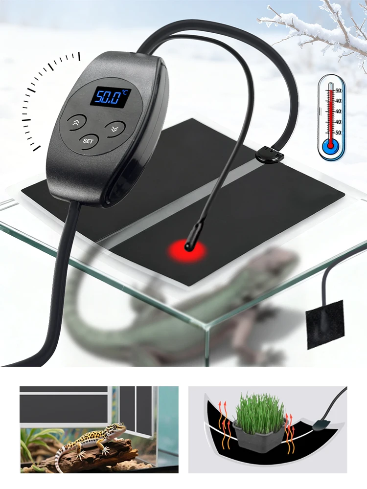 5W-45W Tuinplanten Reptiel Verwarming Matten Met Verstelbare Temperatuurregeling Thermische Sensor Sonde Kan Set 0-50 ° C Huisdierverwarmingskussen - afbeelding 2