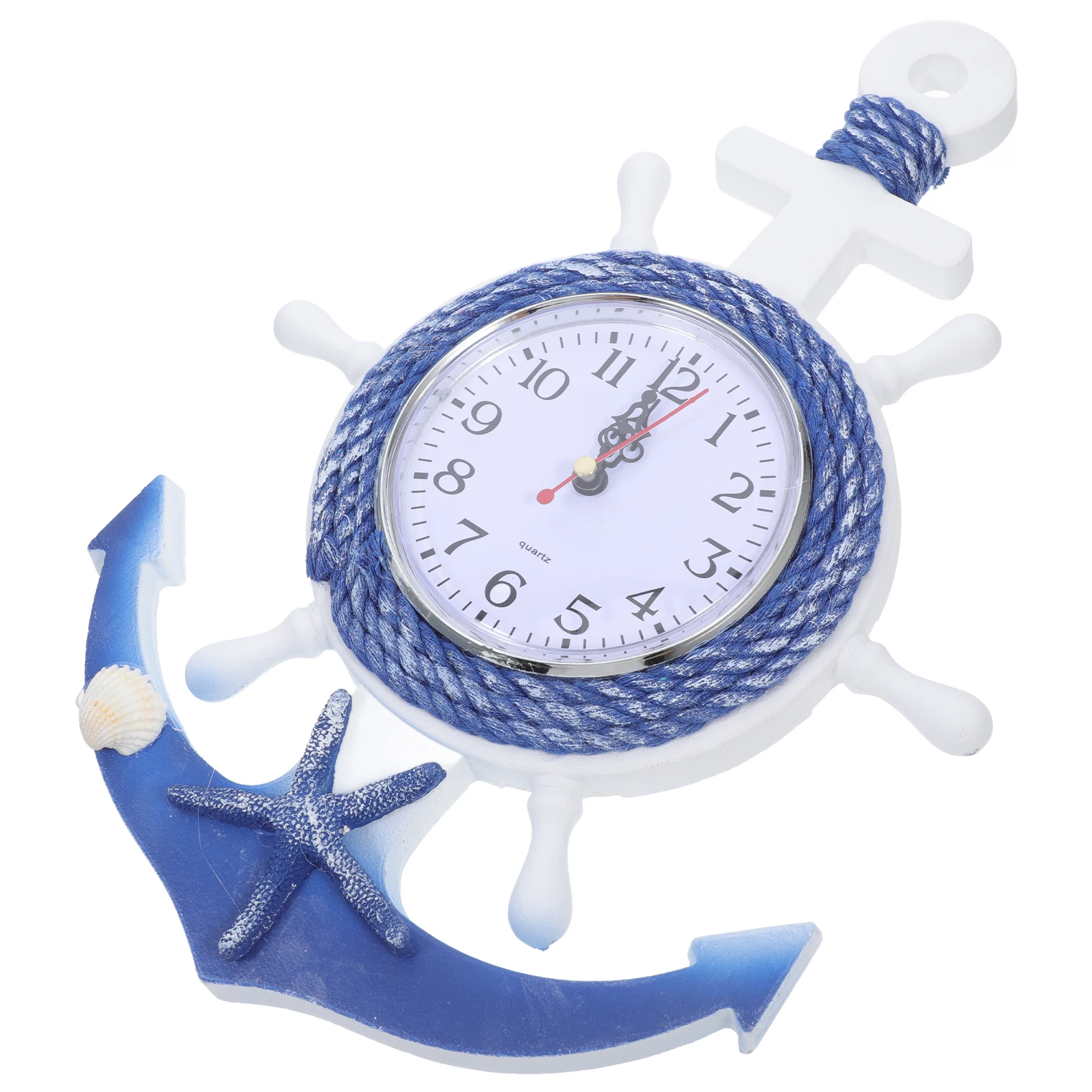 

Mediterranean Style Wall Clock Wooden Plastic Boat Anchor Star Design Clear Mirror Surface For Home Living Room Bedroom