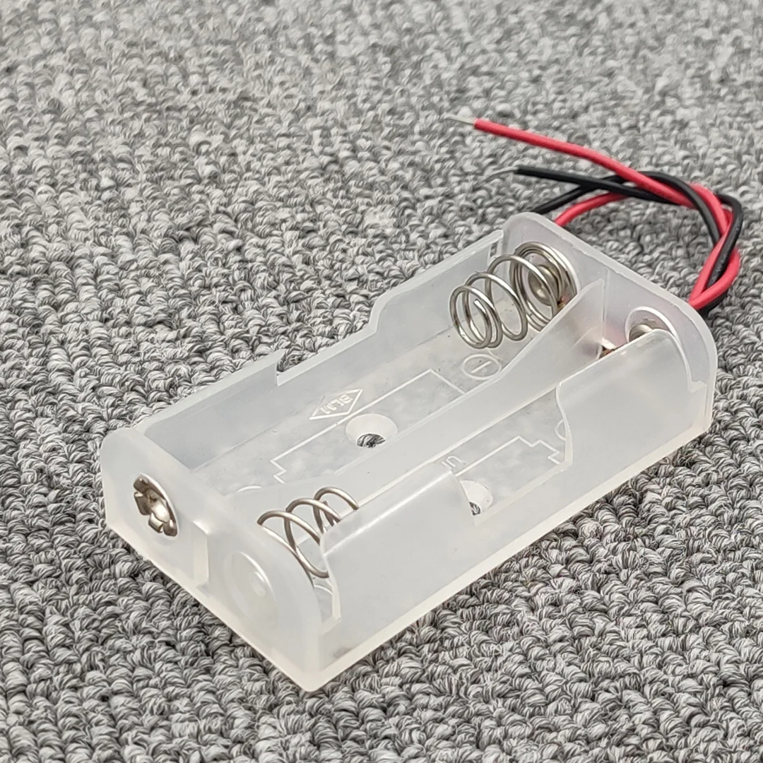 Caja de almacenamiento de baterías AA, caja de almacenamiento de 2 pilas AA y 3V, caja DIY con cables transparentes