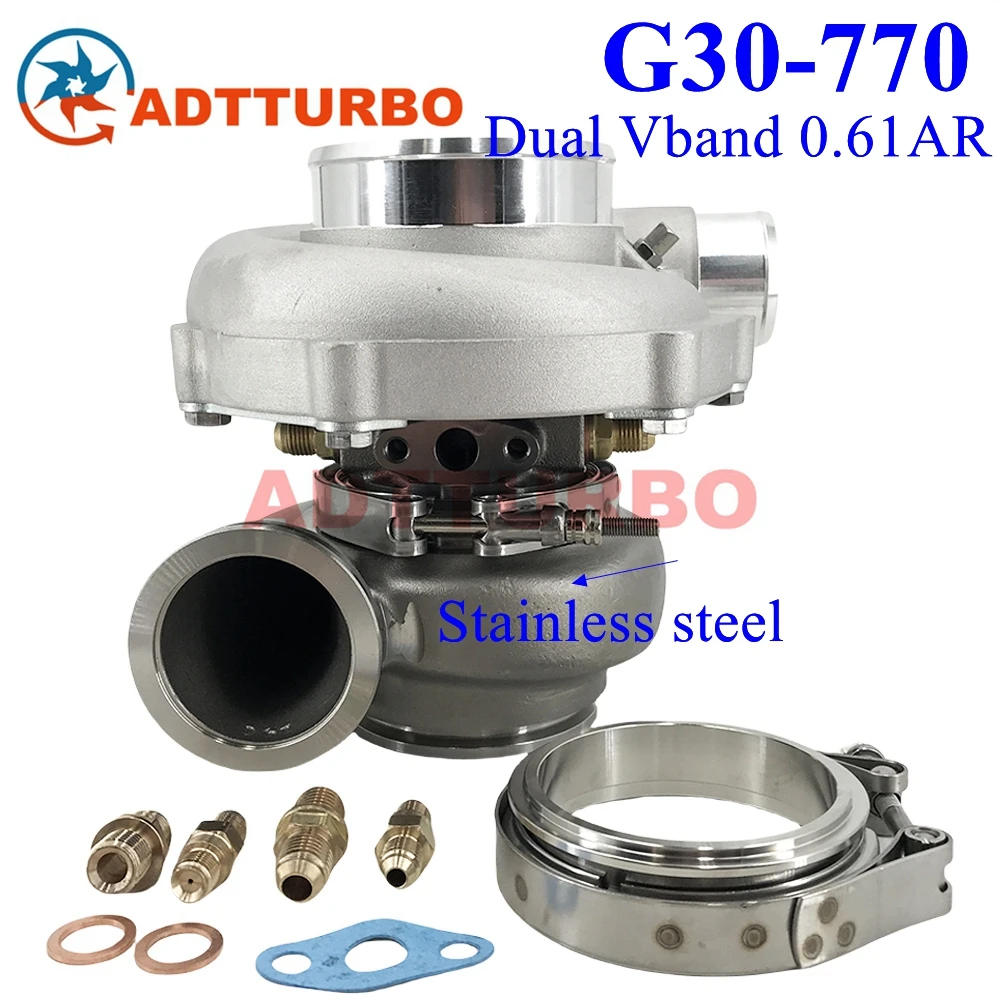 

G30-770 G-SERIES G30 770 58mm 880704-5005S 880704-5006S 0.61AR Dual V-Band Turbo Performance Turbine Stainless 475-770HP 2.0L-3.