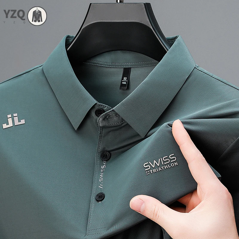 Neues Herren-Business-Casual-Kurzarmhemd mit Abzeichen, einfarbiges Poloshirt, modisches, atmungsaktives, bequemes, vielseitiges Oberteil