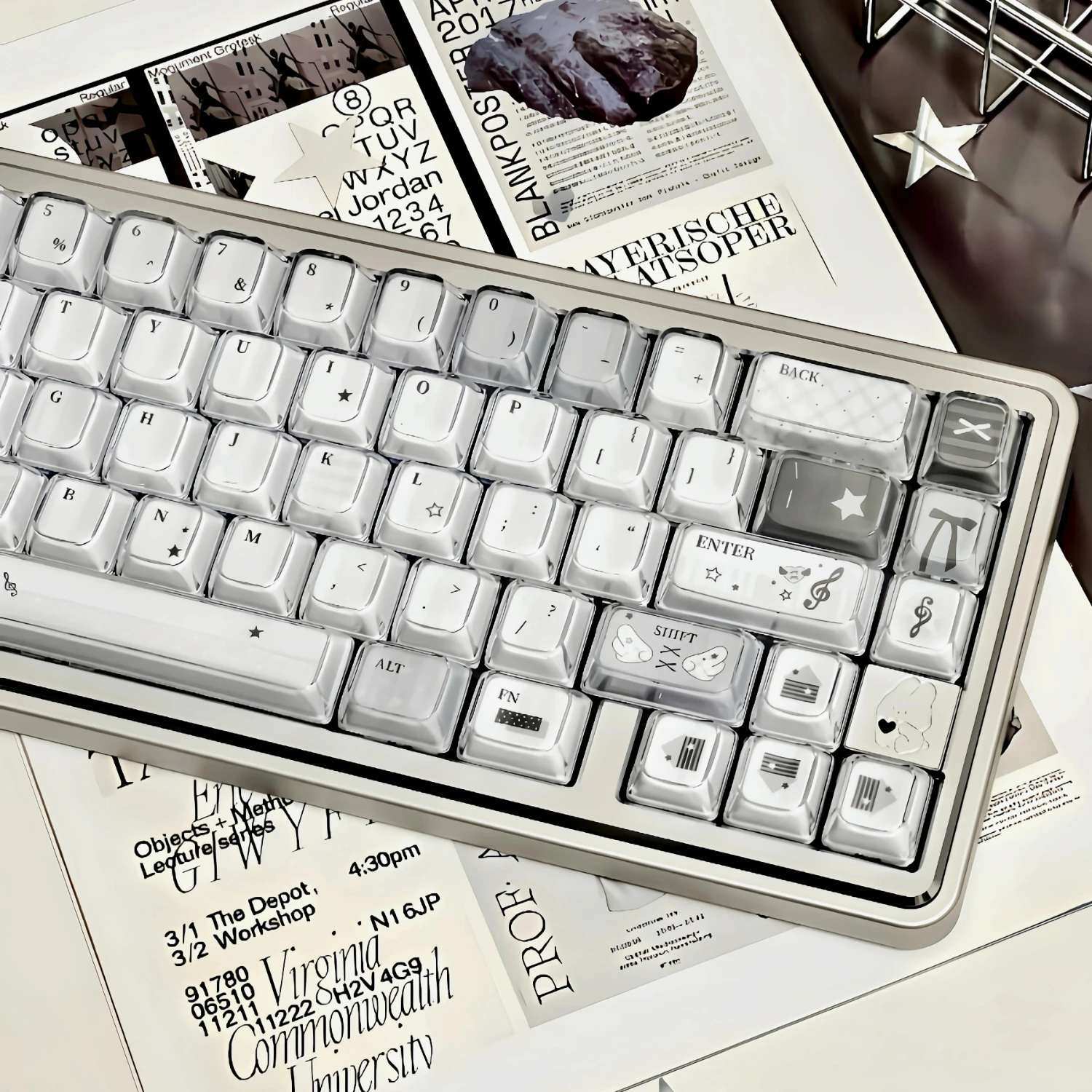 MAIMOOO Crystal Keycaps KDA Profile Advanced Gray Musical Note  PC Double Layer Translucent Jelly Keycap for Mechanical Keyboard