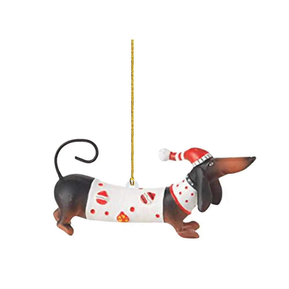Car Pendant 2D Christmas Dachshund Dog Ornament Flat Funny Christmas Tree Hanging Ornaments Durable Light Weight Home