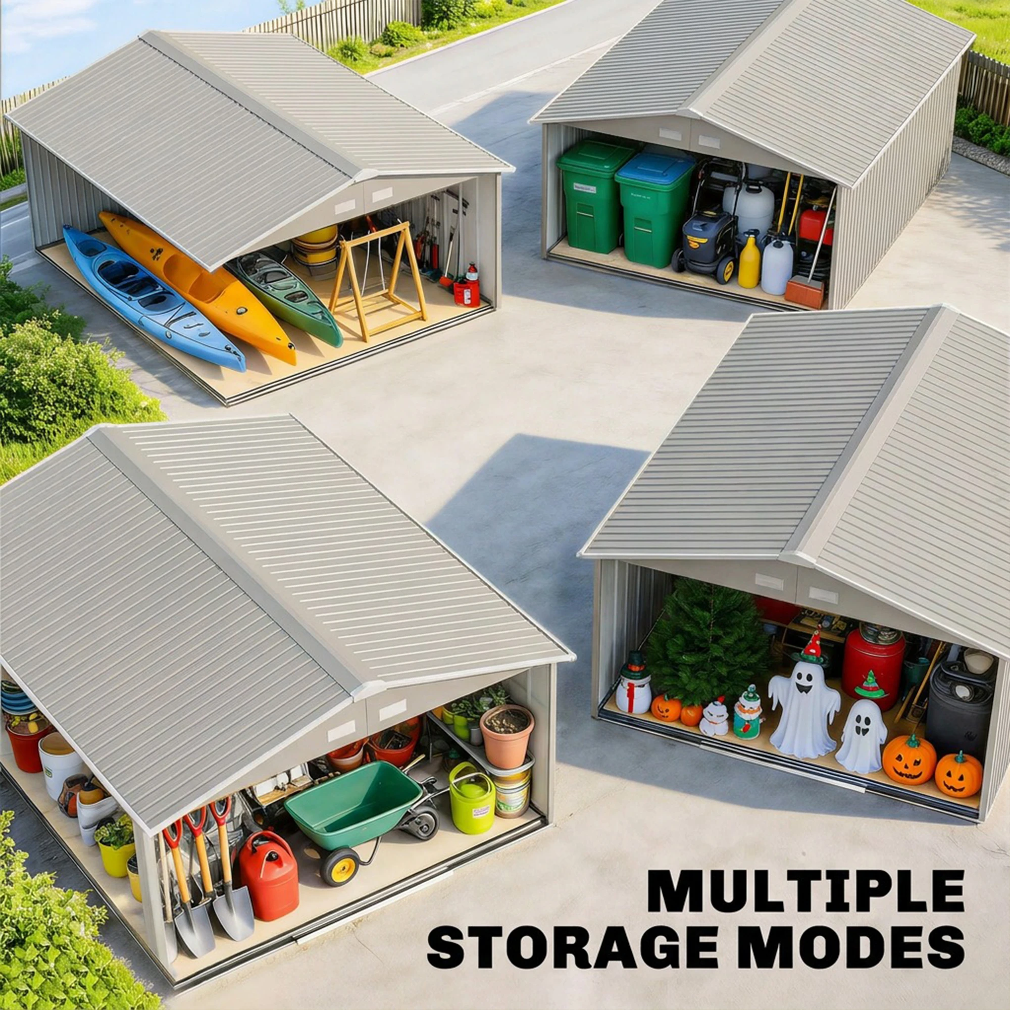 13' X 11' Steel Outdoor Utility Storage Tool Shed Kit for Backyard Garden, Gray view 7