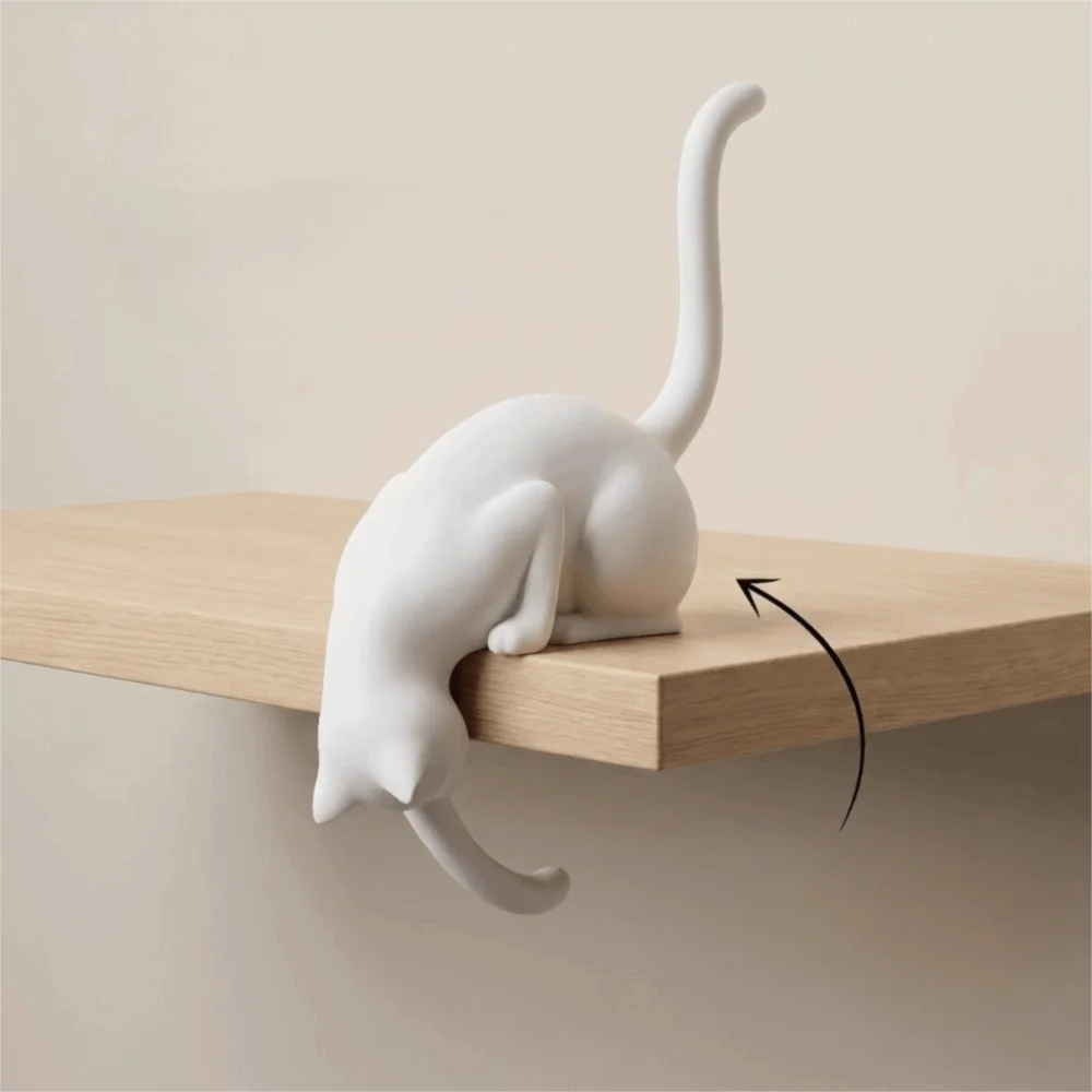 Adhesive Wall Hooks Cat Tail Hooks Adhesive Backing Shelf Edge Design Decorative Wall Hooks Cat Shape No Drill