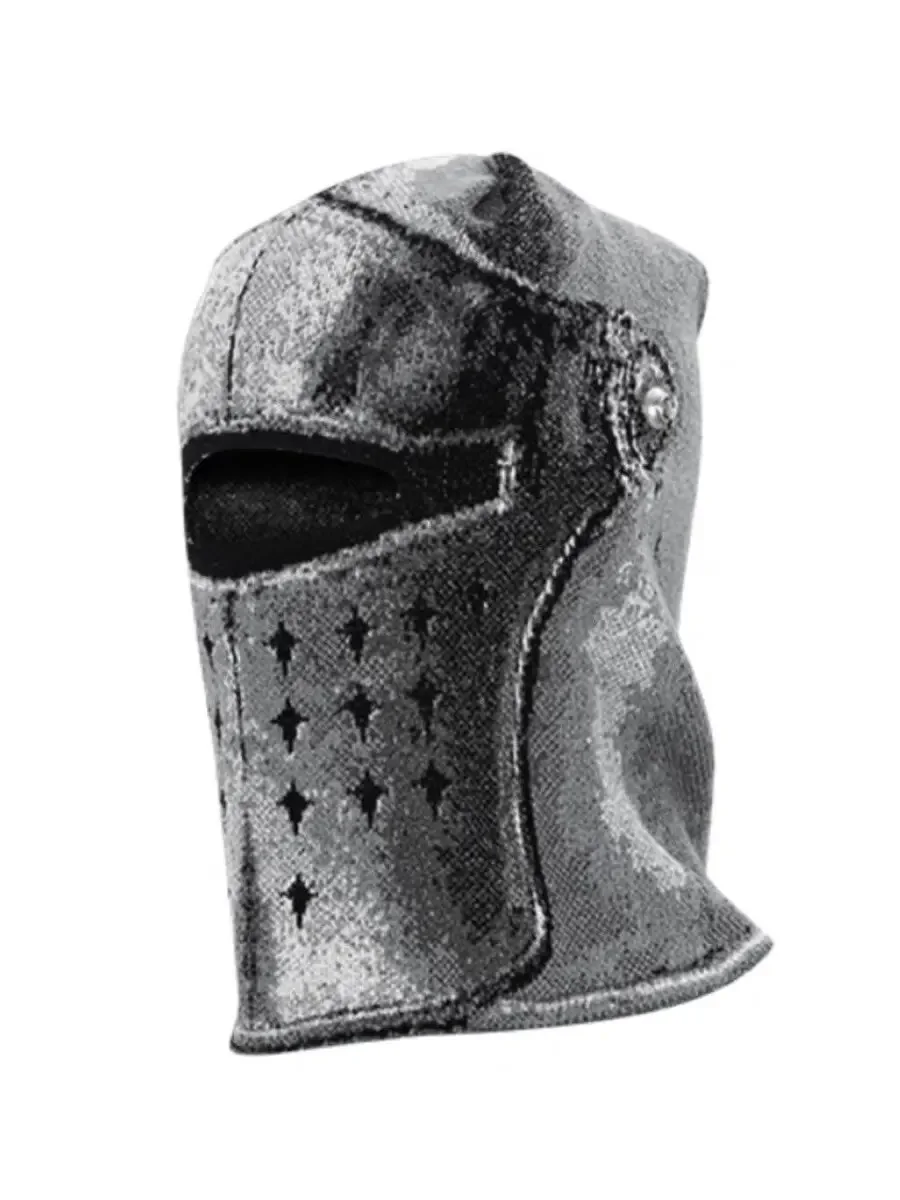 Vintage Knight Helmet Balaclava Knitted Mask Headgear Thug Club 23SS