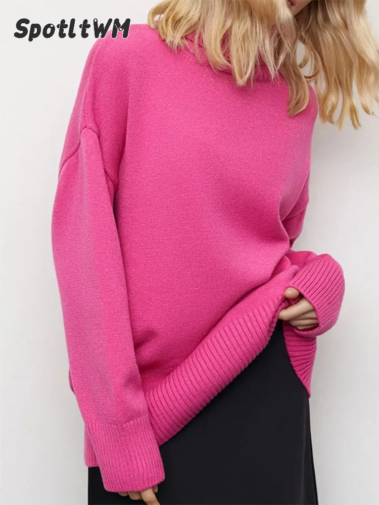 

Elegant Solid Turtleneck Knitted Sweater Women Casual Long Sleeves Oversized Pullover Top 2024 Autumn Female Lazy Fashion Jumepr