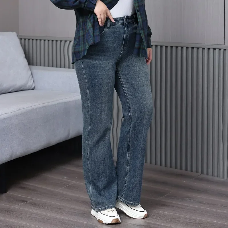 High Waist Loose Women Velvet Jeans Plus Size 5XL 6XL Autumn Winter Elastic Famale Trousers Straight Thick Fleece Women Pants