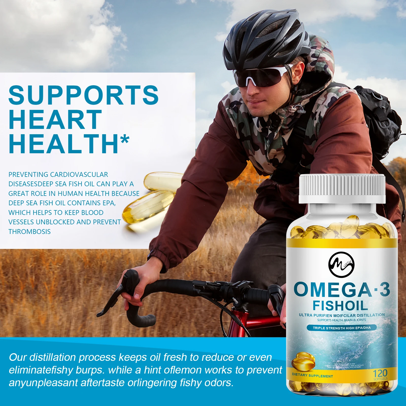 Minch Omega 3-visoliecapsules ondersteunen het zenuwstelsel van de hersenen Goed cardiovasculaire ontstekings- en huidgezondheid Antioxidant