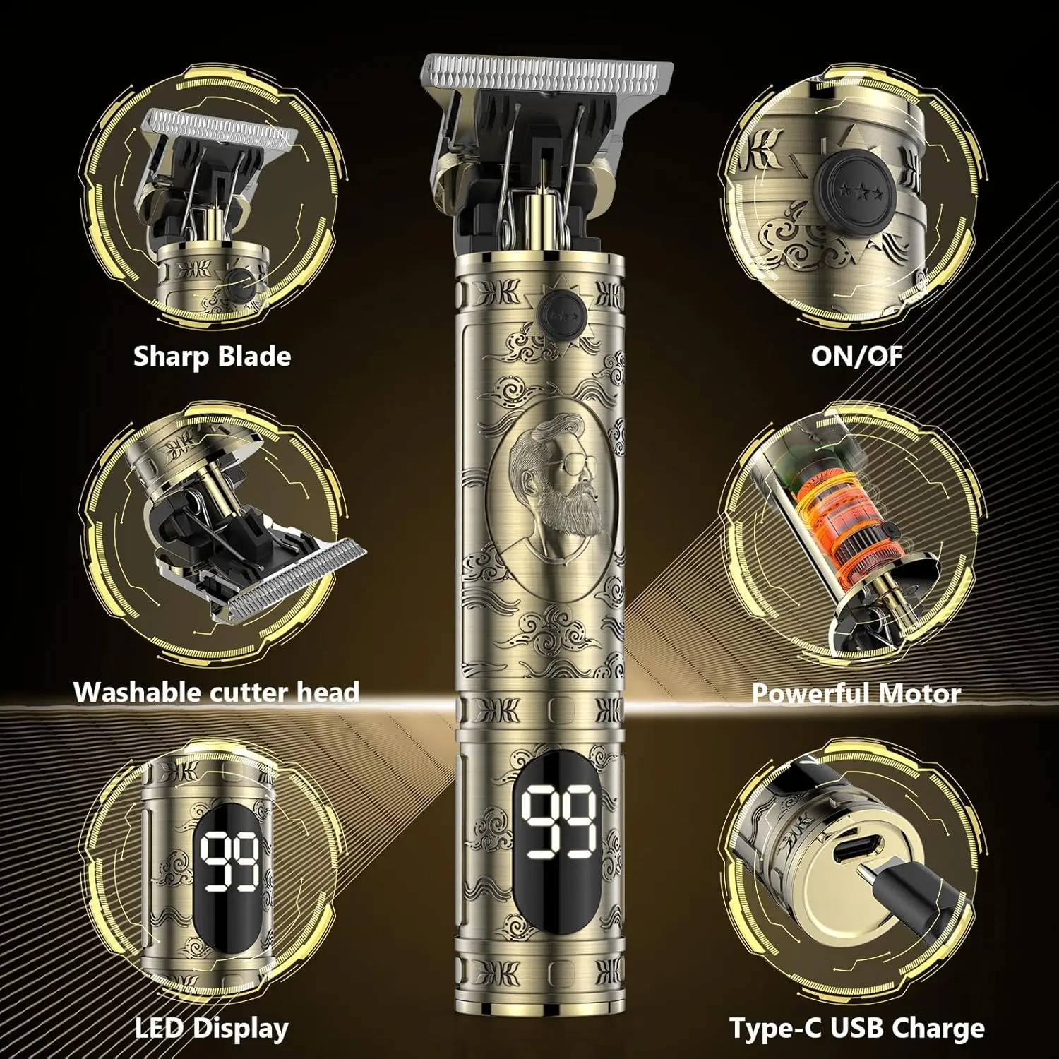 ماكينة قص الشعر اللاسلكية للرجال مع شاشة LCD، ماكينة تشذيب اللحية القابلة لإعادة الشحن، شفرة بدون فجوة، هدية للرجال والنساء والأطفال