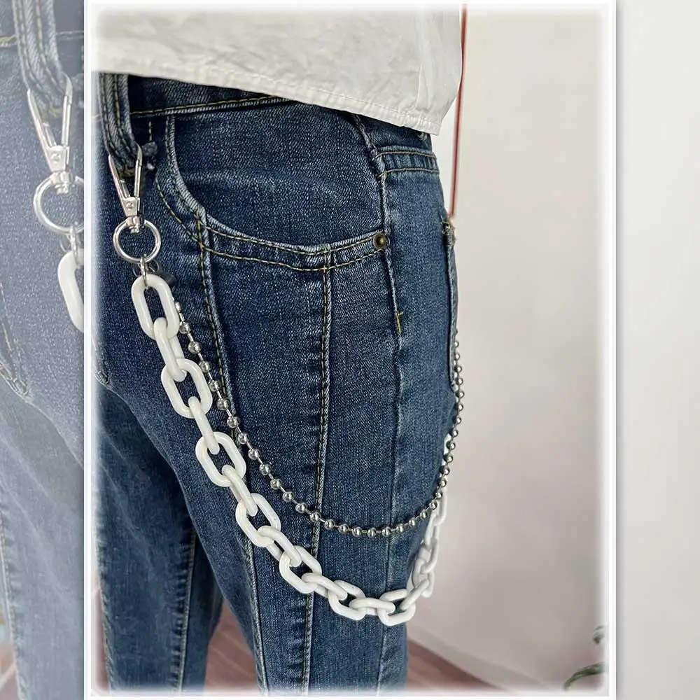 Cadenas acrílicas populares de Hip Hop, decoración de ropa de plástico, cinturones de plástico, cadenas de cintura de estilo Punk de doble capa, cadenas para pantalones