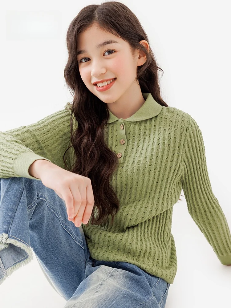 cunyi-pure-one-good-product-children's-knitted-sweater-comfortable-vintage-turn-down-collar-spring-autumn-new-style-girls'-cl