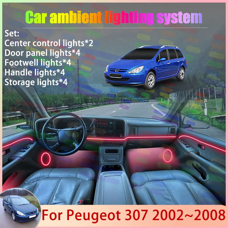 

Для Peugeot 307 2002 ~ 2008 2003 2004 2005 2007 2/18 в 1 автомобильный атмосферный светильник RGB абажур ансамбль стример атмосферный набор