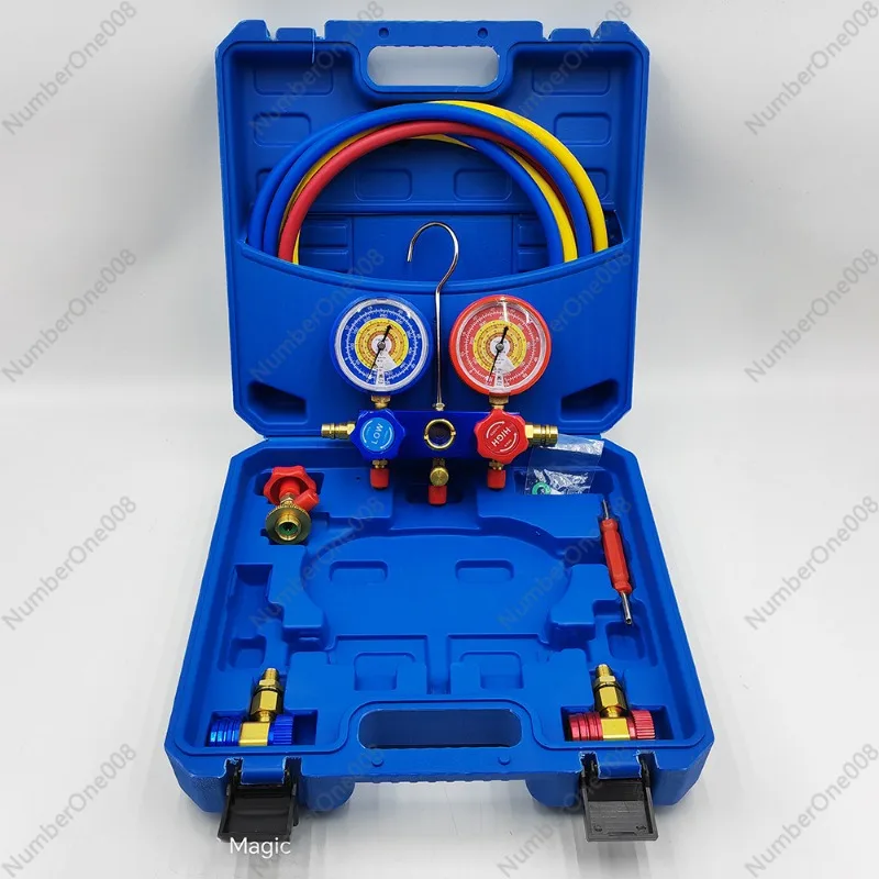 Car Air Conditioning Fluorometer Set Refrigerant Coolants Pressure Gauge Repair Tool