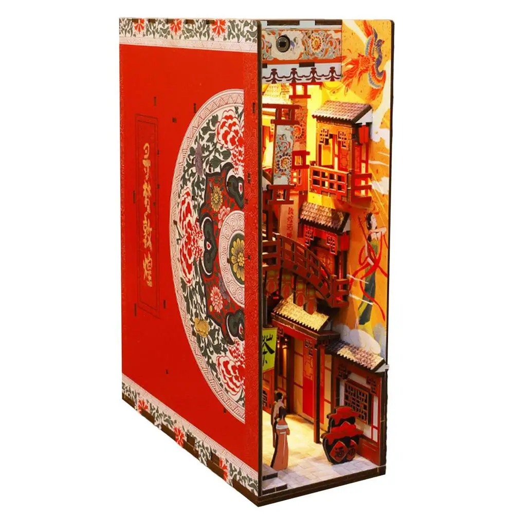 Puzzle Book Nook Kit pour Adultes – Booknook de Style Chinois avec lumière LED | Insert décoratif Miniature pour Serre-Livres Décoration d'étagère, idéal pour Chambre à Coucher, Table