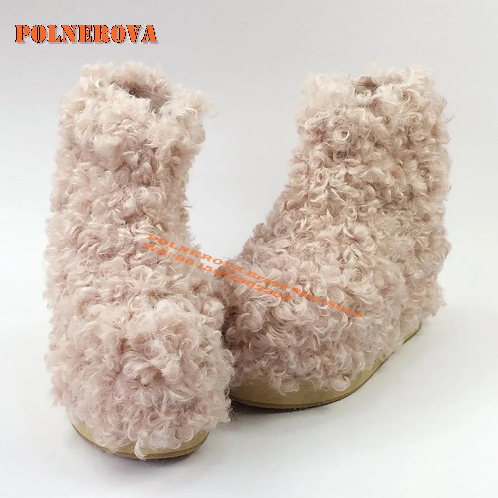 Lamb Wool Flat with 2024 Winter Snow Boots Round Toe Slip On Solid Casual Warm Soft Large Size Women's Fashion Boots New Style