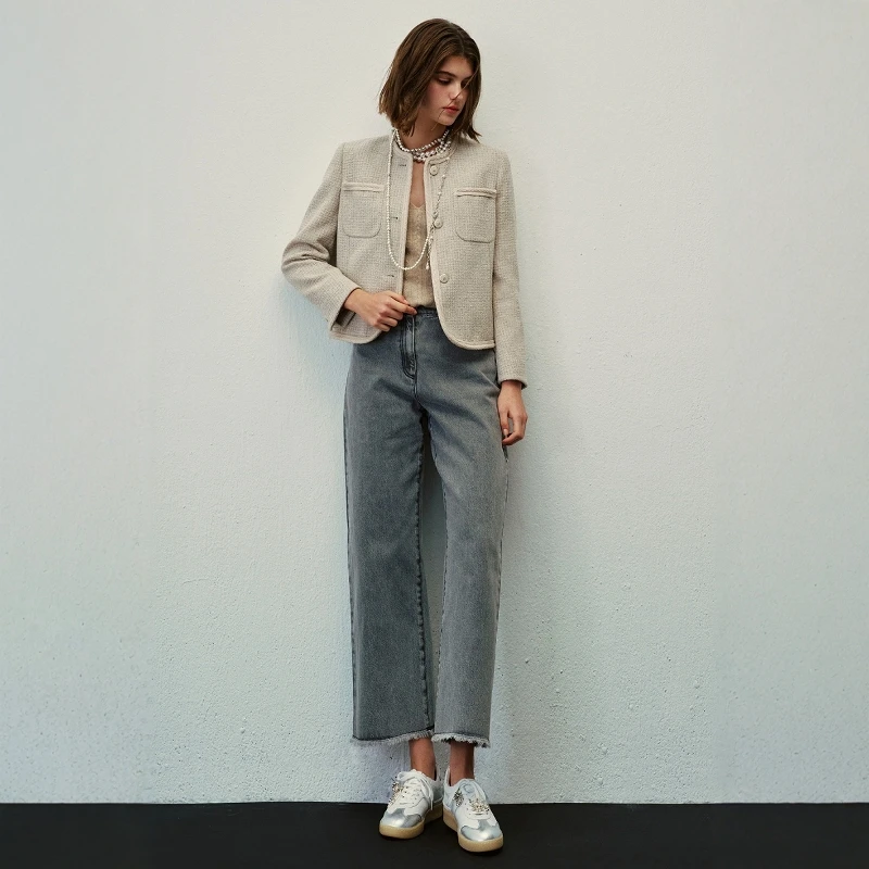 

Faionable Vintage Wide Leg Straight Cut Jeans High Waist Slimming Long Trousers for Young Women in Their Late Twenties