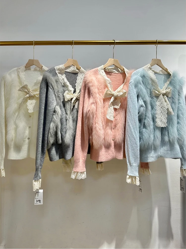 2025年新作 レディース 春秋 カーディガン 天然狐毛 ニット飾り セーター