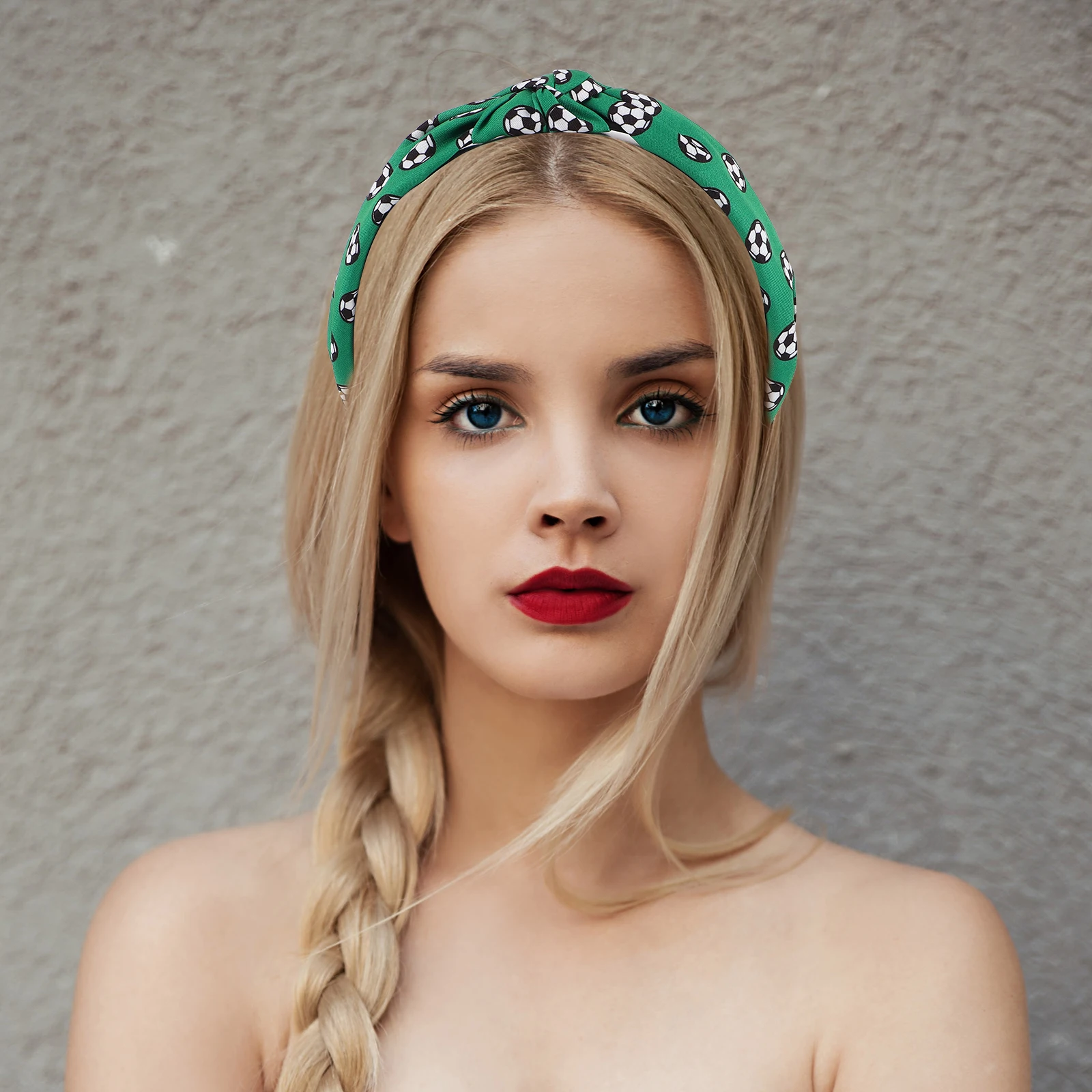 

Football Print Headbands for Women Soccer Hair Wrap Wide Band Sports Knotted Hoop Hair Accessories Game Day Favor