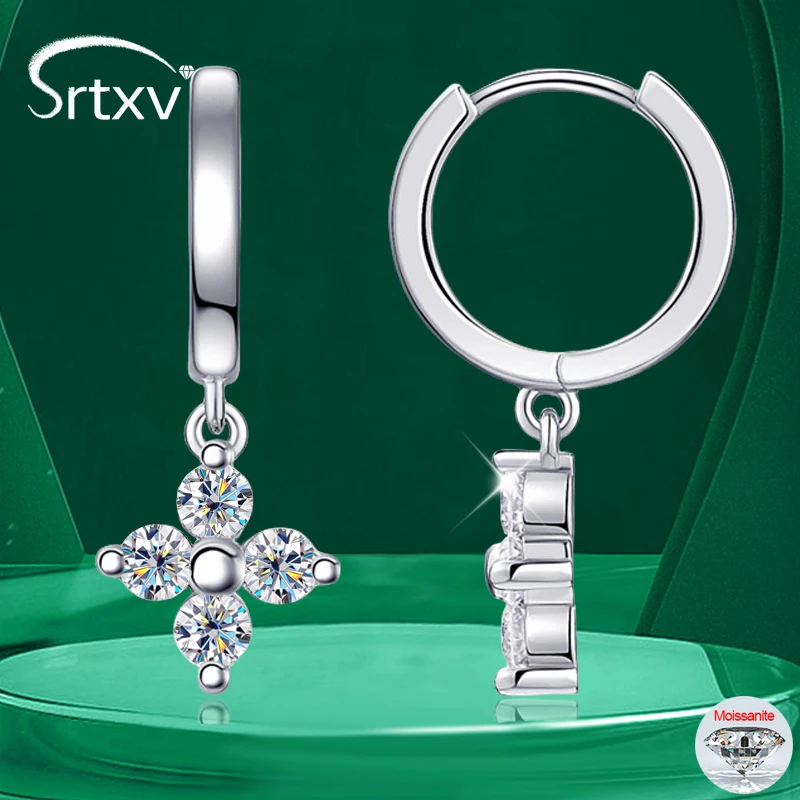 

Full 3mm Moissanite Drop Earrings for Women S925 Sterling Silver Plated 18K Gold 4 Clover Wedding Diamond Hoop Ear Studs Jewelry