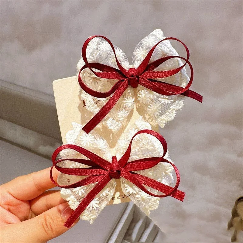 

Korean-style lace bow children's headpiece Elegant lace hair clip for little girls Handcrafted premium hair accessory